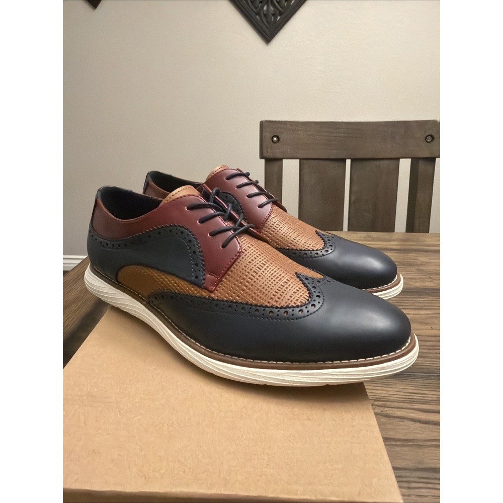 Oxford Leather Two Tone Yellow Blue Wingtip Brogue Dress Shoes Men Sz 11 …Y9